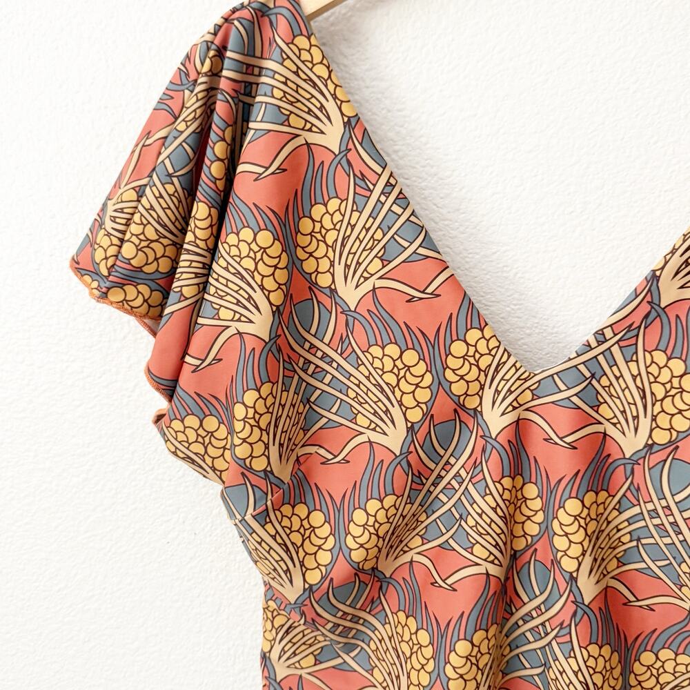 Albion Floral Print One-Piece Bikini in Rust, Mustard & Olive - Picture 4 of 5